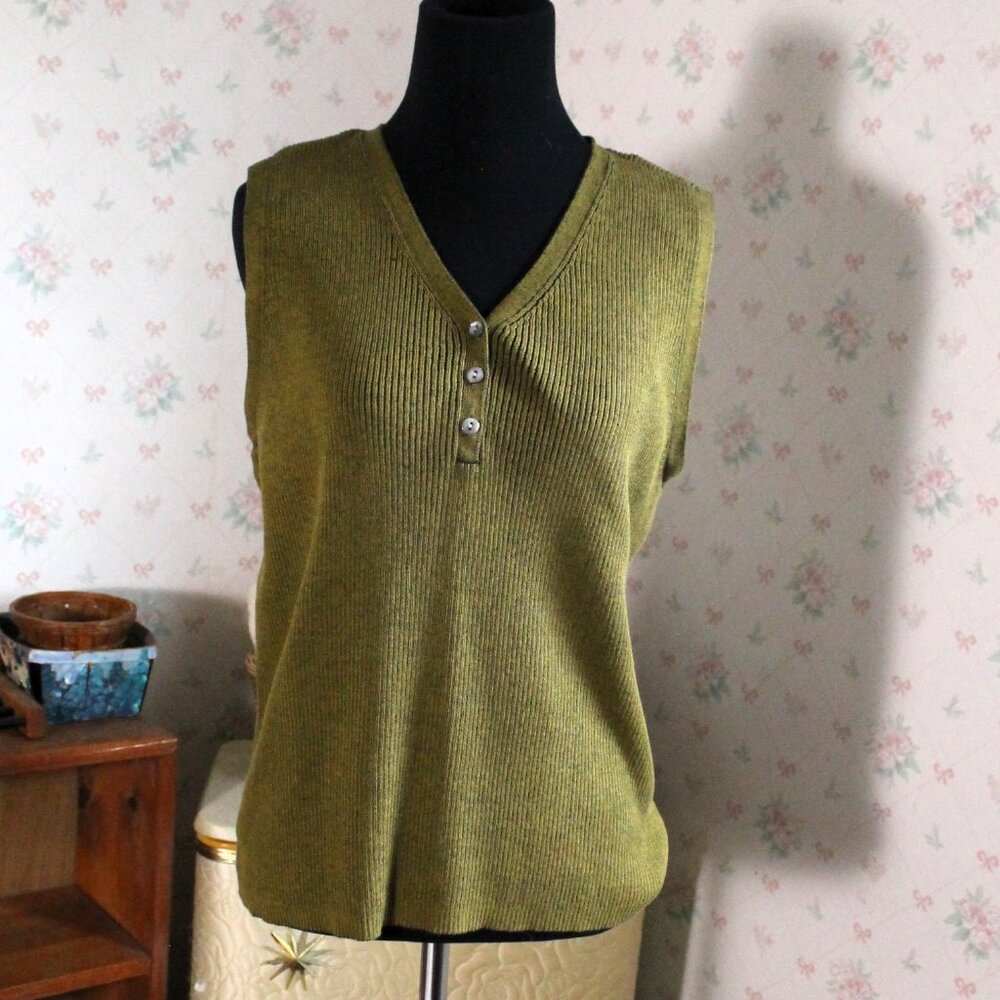 Liz Claiborne Collection Olive Green Sleeveless Sweater, Tank Top, Vest, XL